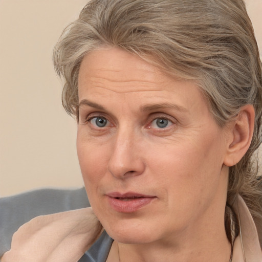 Neutral white adult female with medium  brown hair and brown eyes