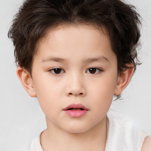 Neutral white child female with short  brown hair and brown eyes