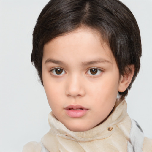 Neutral white child female with medium  brown hair and brown eyes