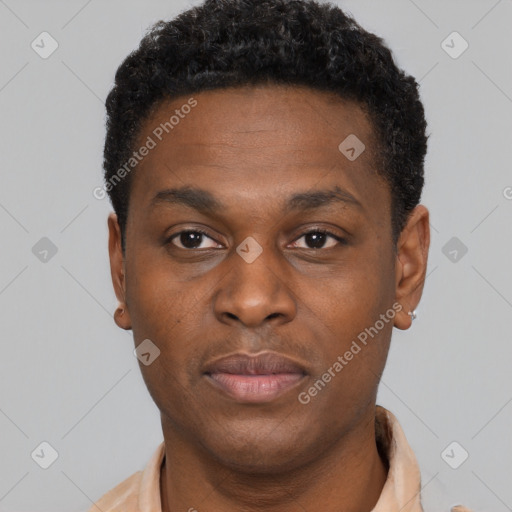 Neutral black young-adult male with short  brown hair and brown eyes
