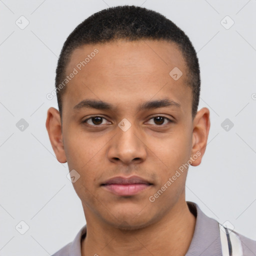 Neutral black young-adult male with short  brown hair and brown eyes