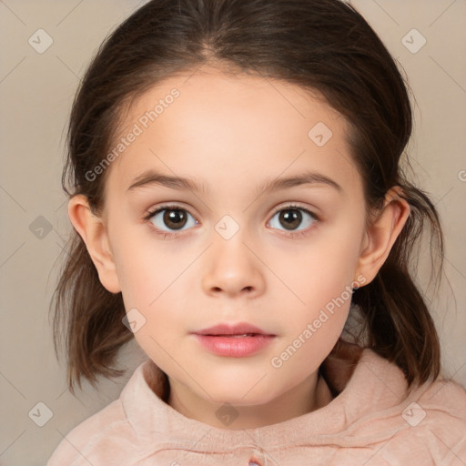 Neutral white child female with medium  brown hair and brown eyes