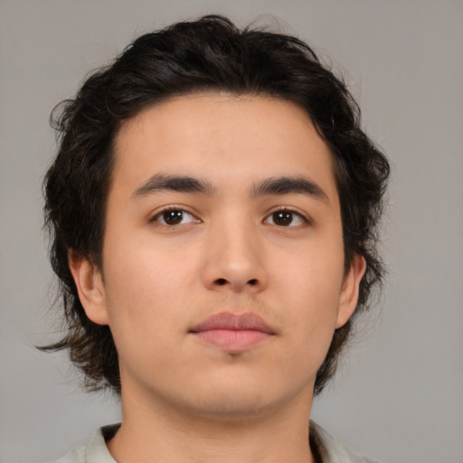Neutral asian young-adult male with medium  brown hair and brown eyes