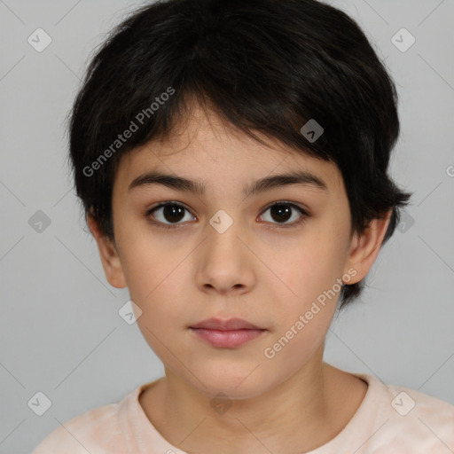 Neutral white child female with short  brown hair and brown eyes