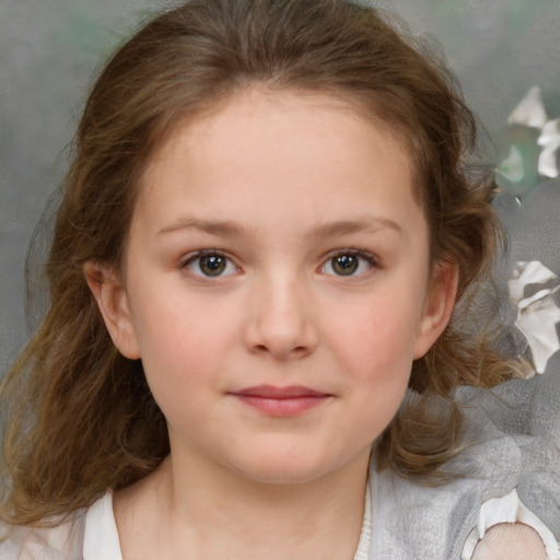 Neutral white child female with medium  brown hair and brown eyes