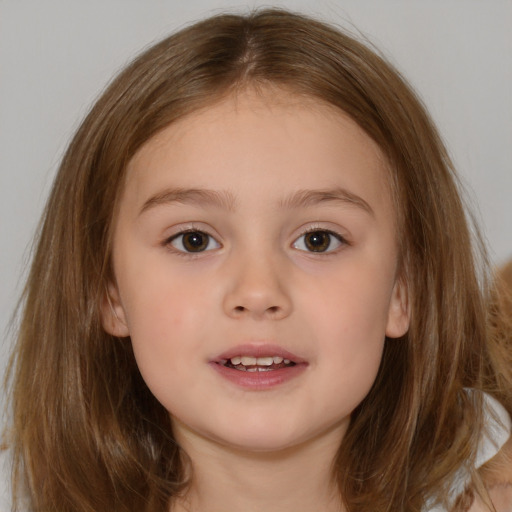 Neutral white child female with medium  brown hair and brown eyes