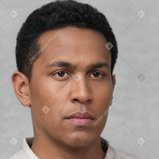 Neutral black young-adult male with short  brown hair and brown eyes