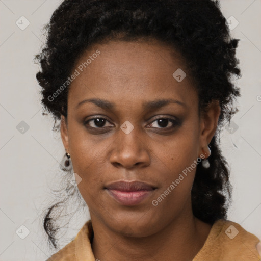 Neutral black young-adult female with short  black hair and brown eyes