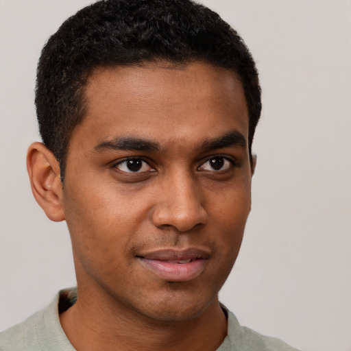 Neutral black young-adult male with short  brown hair and brown eyes