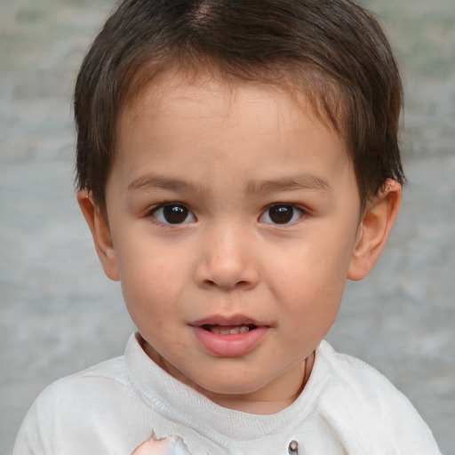 Joyful white child male with short  brown hair and brown eyes