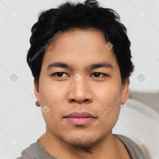 Neutral asian young-adult male with short  black hair and brown eyes