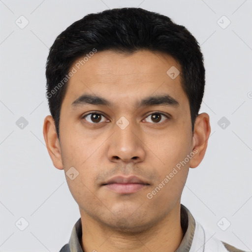 Neutral asian young-adult male with short  black hair and brown eyes