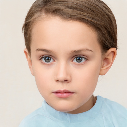 Neutral white child female with short  brown hair and brown eyes