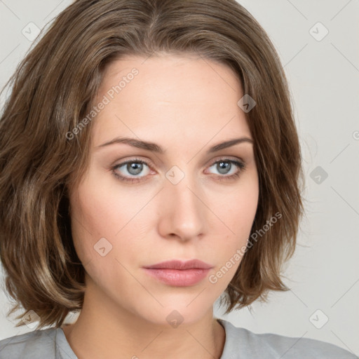 Neutral white young-adult female with medium  brown hair and green eyes