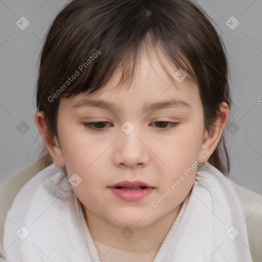 Neutral white child female with medium  brown hair and brown eyes