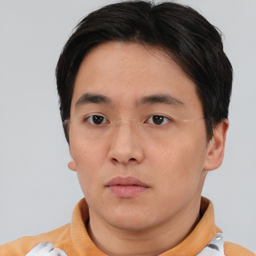 Neutral asian young-adult male with short  brown hair and brown eyes