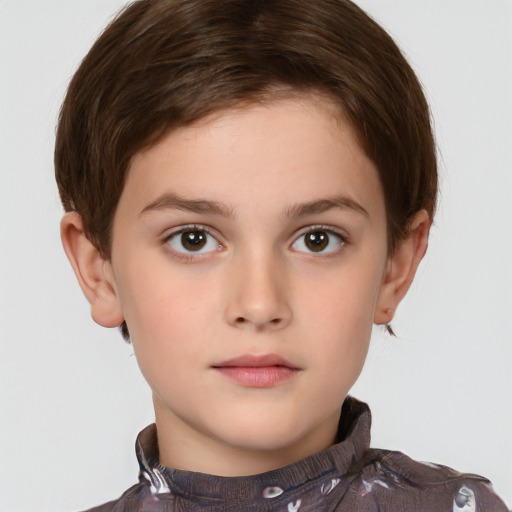 Neutral white child female with short  brown hair and brown eyes