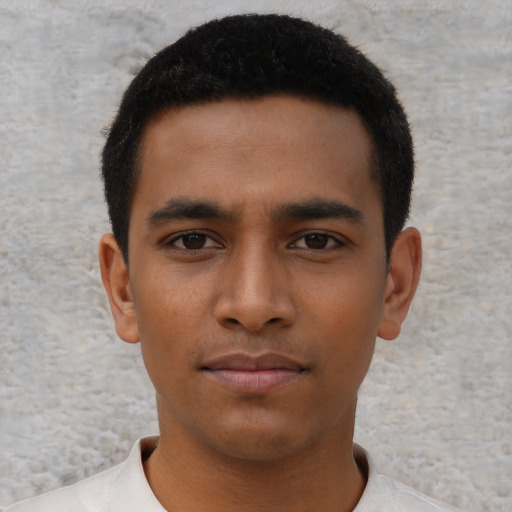 Neutral asian young-adult male with short  brown hair and brown eyes