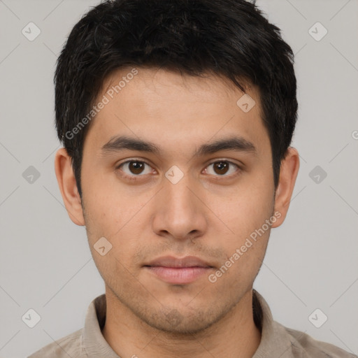 Neutral asian young-adult male with short  brown hair and brown eyes