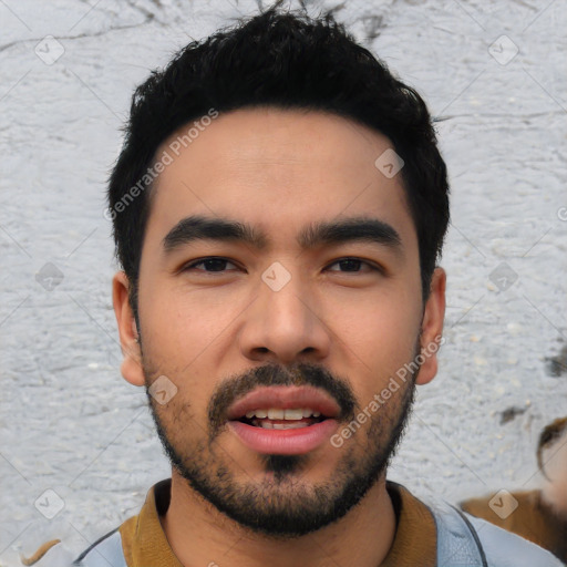 Neutral asian young-adult male with short  black hair and brown eyes