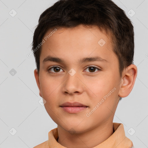 Neutral white child male with short  brown hair and brown eyes