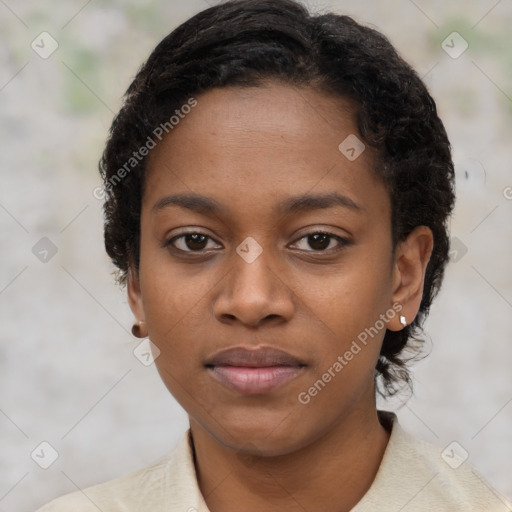 Neutral black young-adult female with short  brown hair and brown eyes