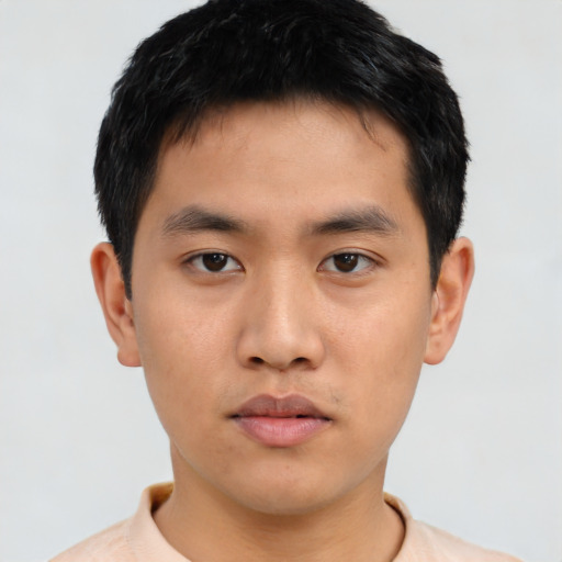 Neutral asian young-adult male with short  black hair and brown eyes