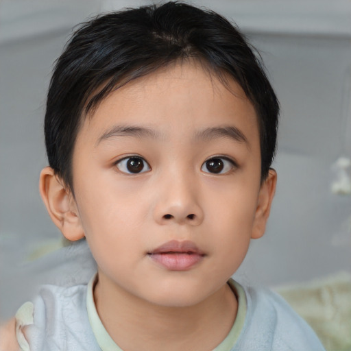 Neutral asian child female with short  brown hair and brown eyes