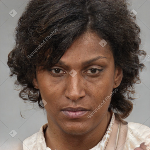 Neutral white adult female with medium  brown hair and brown eyes