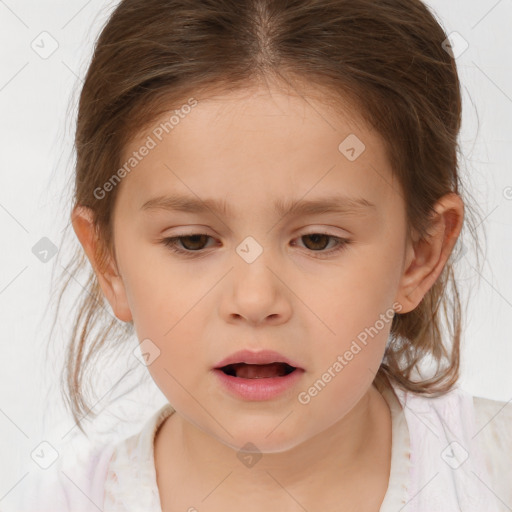 Neutral white child female with medium  brown hair and brown eyes