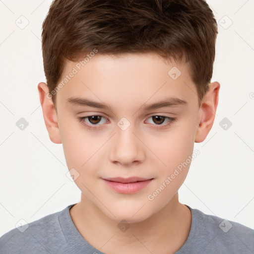 Joyful white child male with short  brown hair and brown eyes