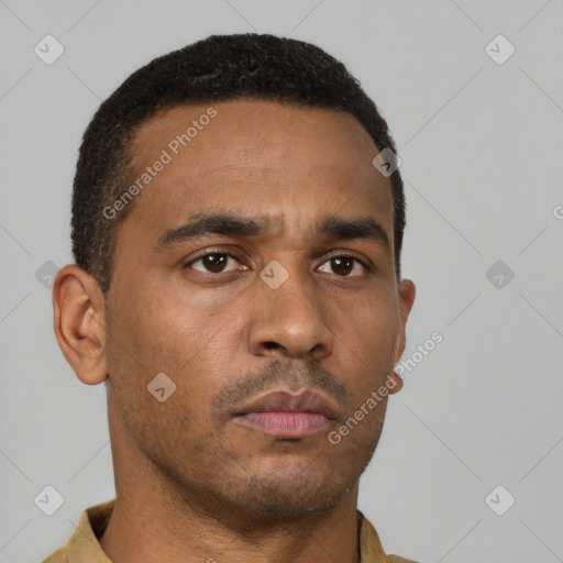 Neutral latino young-adult male with short  brown hair and brown eyes