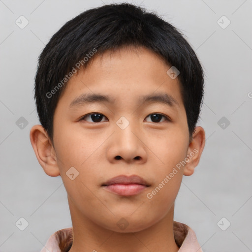 Neutral asian young-adult male with short  brown hair and brown eyes