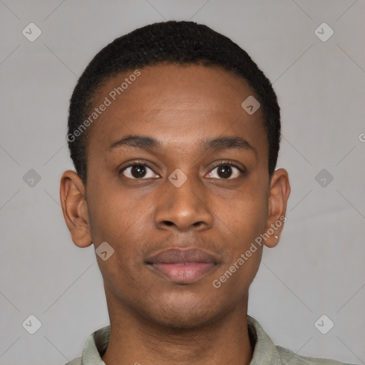 Neutral black young-adult male with short  brown hair and brown eyes