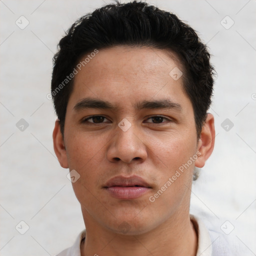 Neutral asian young-adult male with short  brown hair and brown eyes