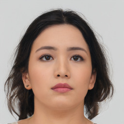 Neutral asian young-adult female with medium  brown hair and brown eyes