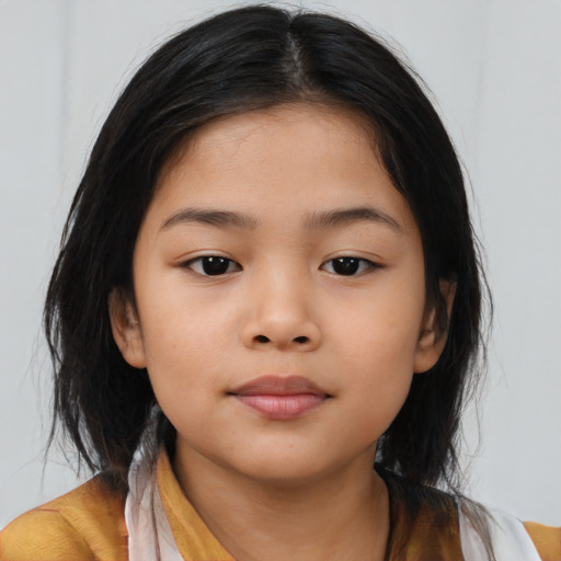 Neutral asian child female with medium  brown hair and brown eyes