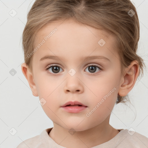 Neutral white child female with short  brown hair and brown eyes