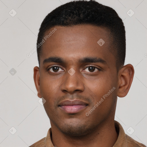Neutral black young-adult male with short  brown hair and brown eyes