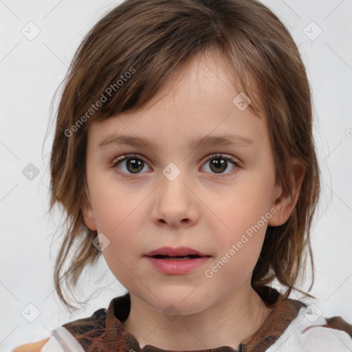 Neutral white child female with medium  brown hair and brown eyes