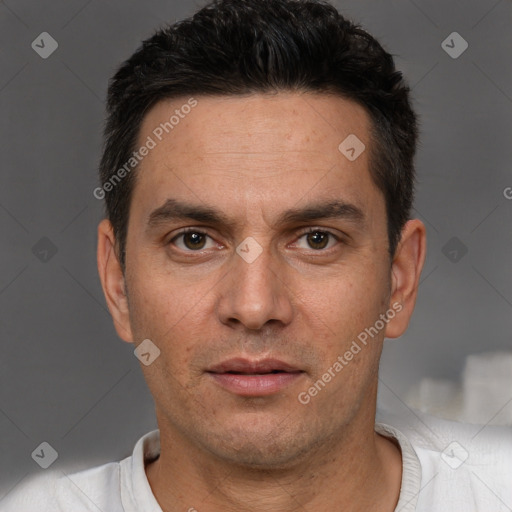 Neutral white adult male with short  brown hair and brown eyes