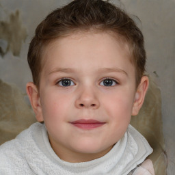 Joyful white child female with short  brown hair and brown eyes