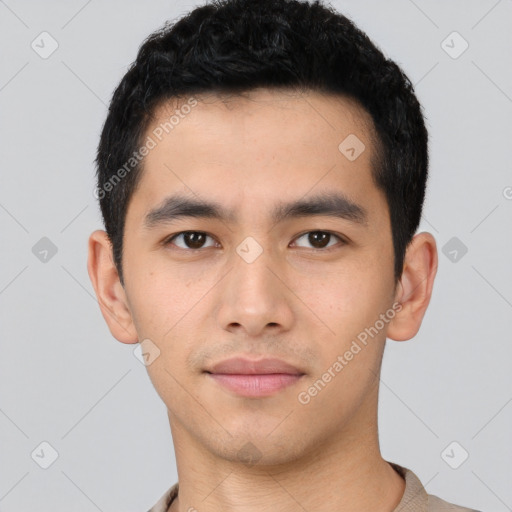 Neutral asian young-adult male with short  black hair and brown eyes