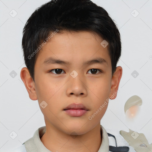 Neutral asian child male with short  brown hair and brown eyes