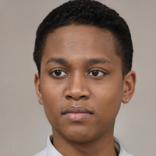 Neutral black young-adult male with short  brown hair and brown eyes