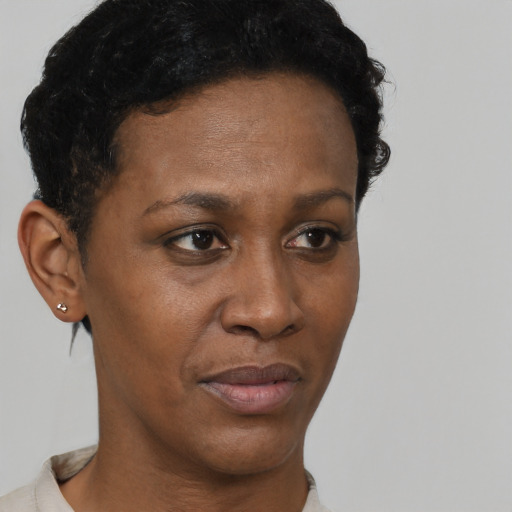 Neutral black young-adult female with short  brown hair and brown eyes