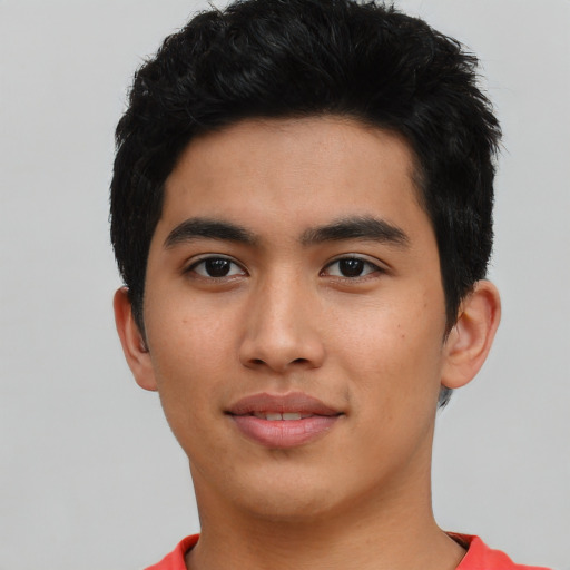 Neutral asian young-adult male with short  black hair and brown eyes