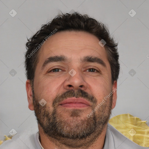 Neutral white adult male with short  brown hair and brown eyes