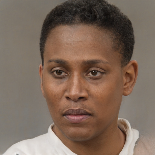Neutral black young-adult male with short  brown hair and brown eyes
