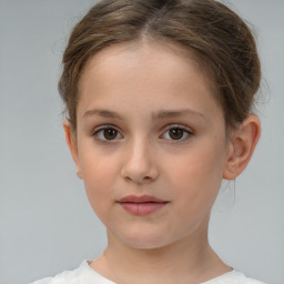 Joyful white child female with short  brown hair and brown eyes